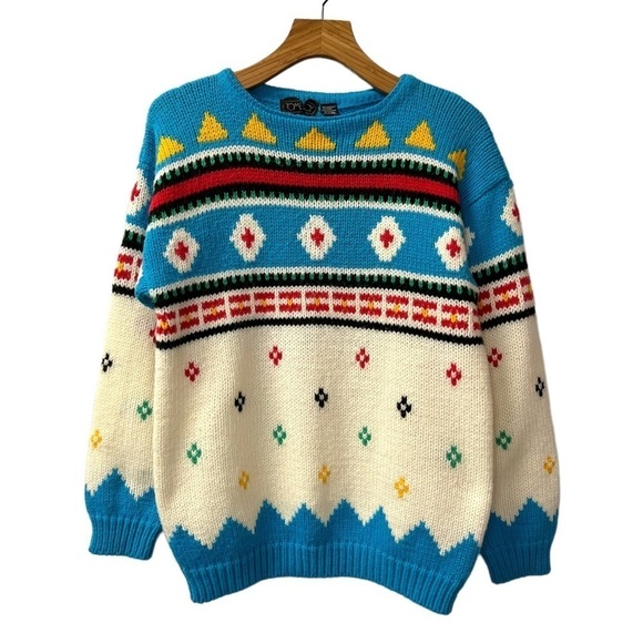 Tomboy Sweaters - Vintage Tomboy Southwestern Fair Isle Thick Knit Wool Colorful Sweater Size M